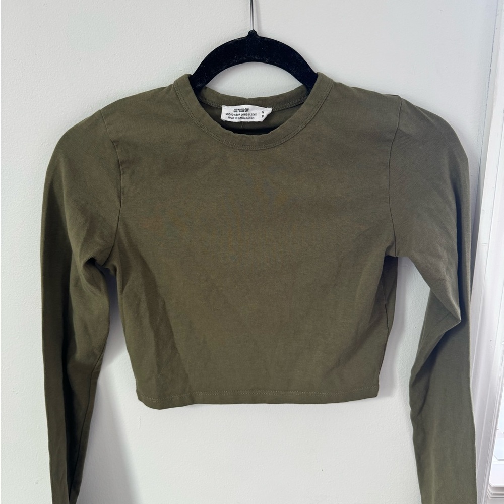 Olive Green Long Sleeve Crop Top